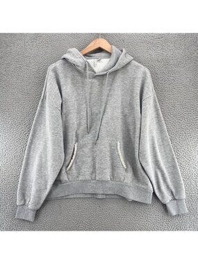 Live Well Hoodie Womens Extra Large Gray Lifestyle Fleece Pocket Pearl Beaded